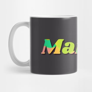 Colorful, yellow, green and blue Mambo lettering Mug